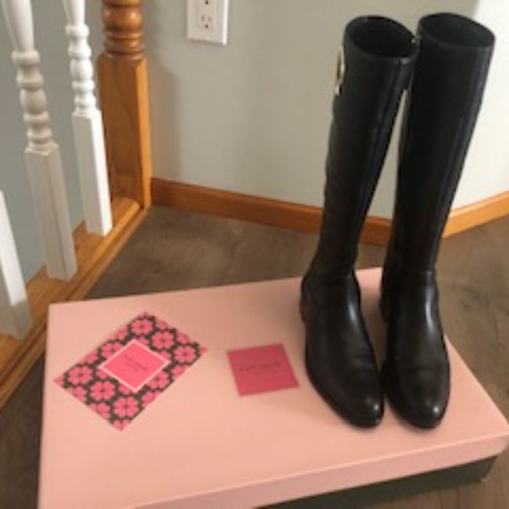 NWOT Kate Spade Tall Black Leather (Vinna) Boots-Winter 2020 Collection